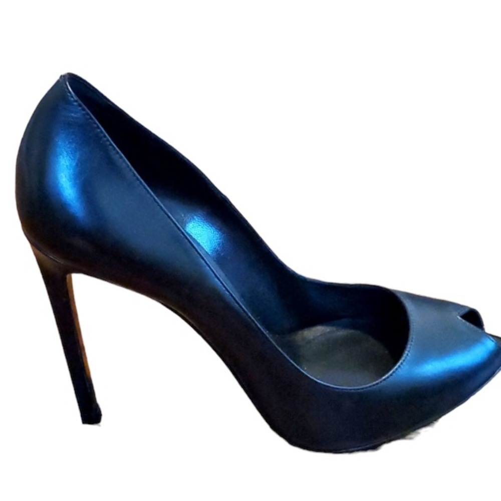 Saint Laurent Black Peep-Toe Black Stiletto Pumps - Size 39 (US 8-1/2 to 9) Used